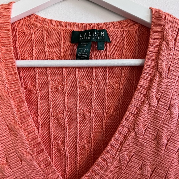 Vintage LAUREN RALPH LAUREN Womens Coral Salmon Cable-Knit Sweater Size S - Picture 4 of 6